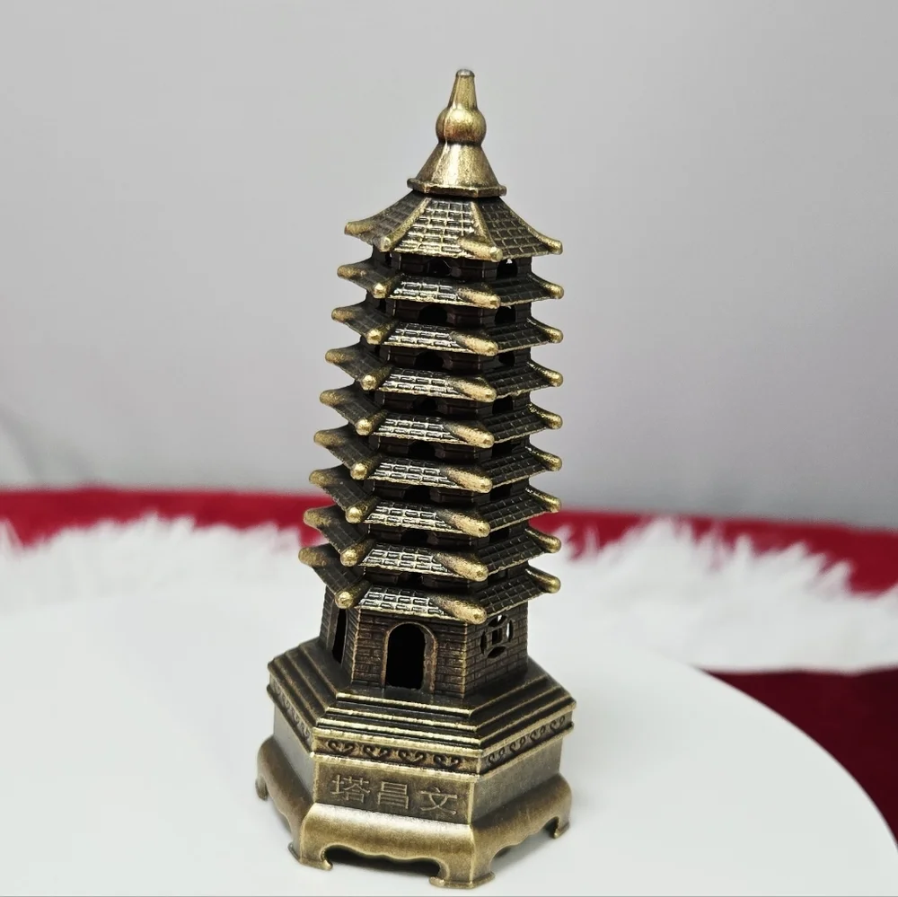 Mini Wenchang Pagoda Brass Incense Holder Feng Shui Study Desk Focus Zen Decor